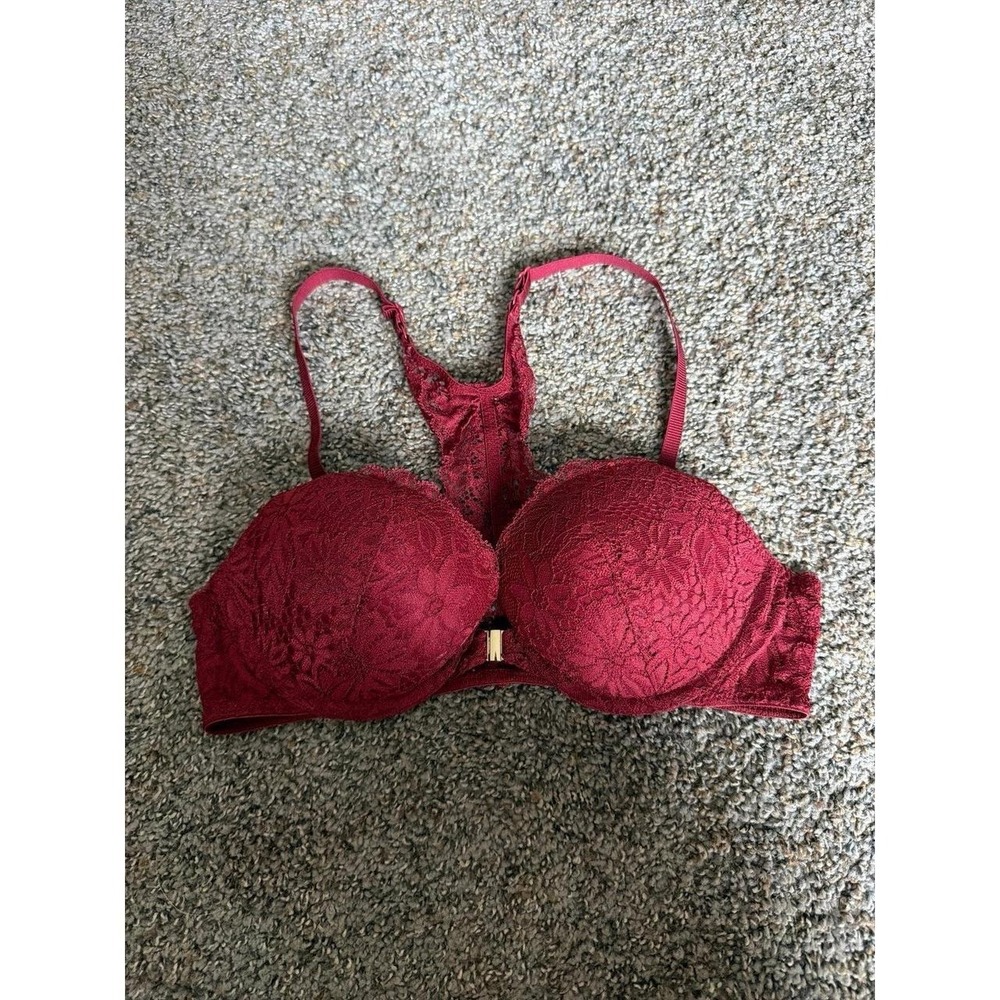 Auden Bra 32B Plunge Push up Racerback Red Front Clasp
